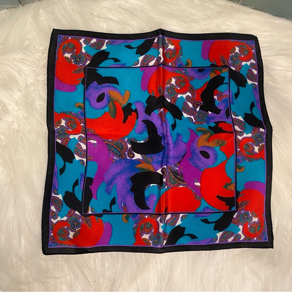 Vintage Van Horn 100% Silk 11.5" Square Scarf Multicolored Paisley Print